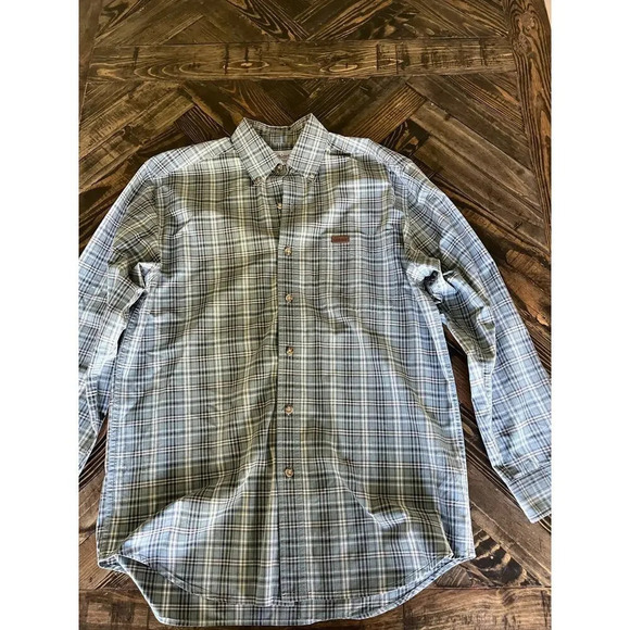 Carhartt 100% Cotton Button Down Men’s Medium Blue Brown Country Western Aztec - Picture 1 of 10